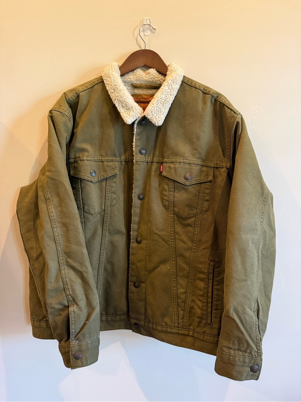 Olive Green Levi’s Canvas Sherpa Trucker Jacket